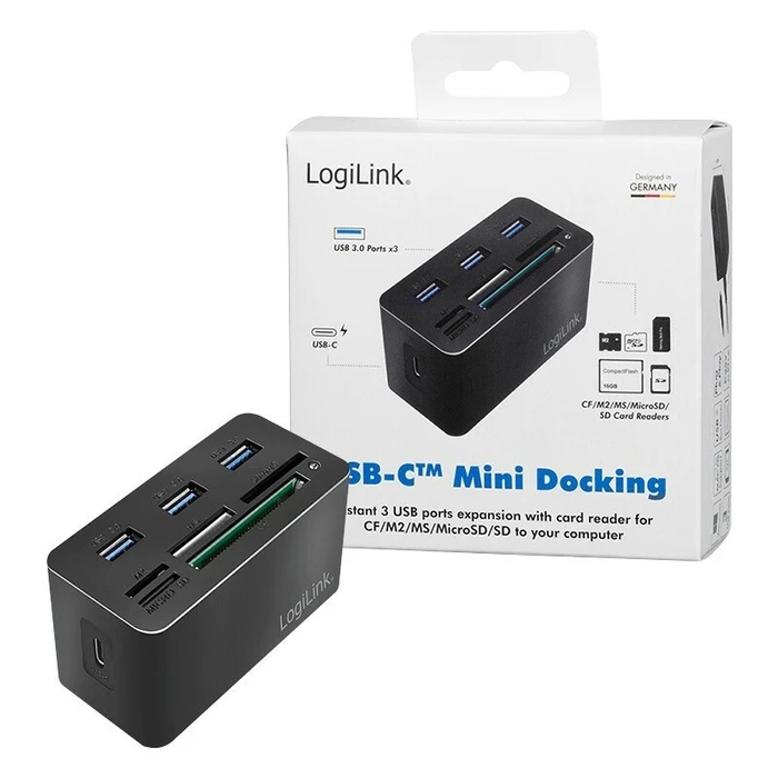 LogiLink USB 3.0 8-Port Hub Mini Docking CR0046 (USB-C host, USB-A ports, Card Reader)