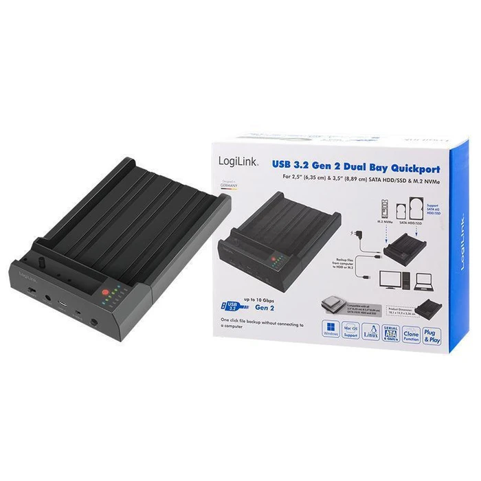 LogiLink Docking Station USB 3.2 Gen2, 2-θυρών για 2.5" SATA & M.2 (2230/2242/2260/2280) - QP0031