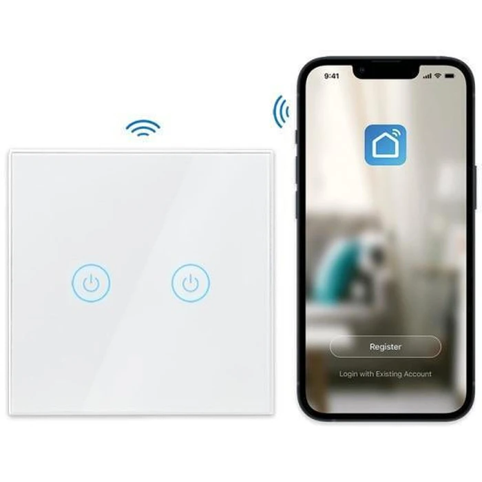 LogiLink WiFi Smart EU Light Switch, 2‑Gang, Tuya compatible (SH0125)