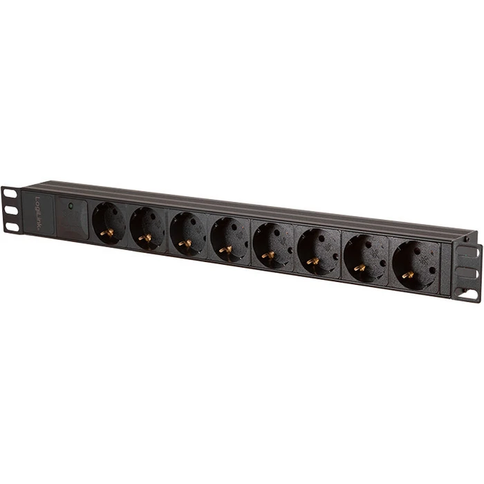 LogiLink 1U 19" PDU με 8 υποδοχές Schuko (CEE 7/3), είσοδος Schuko, μέγ. 16 A, προστασία υπερφόρτωσης και υπερτάσεων, IP20, καλώδιο 2 m, μαύρο (PDU8C04)
