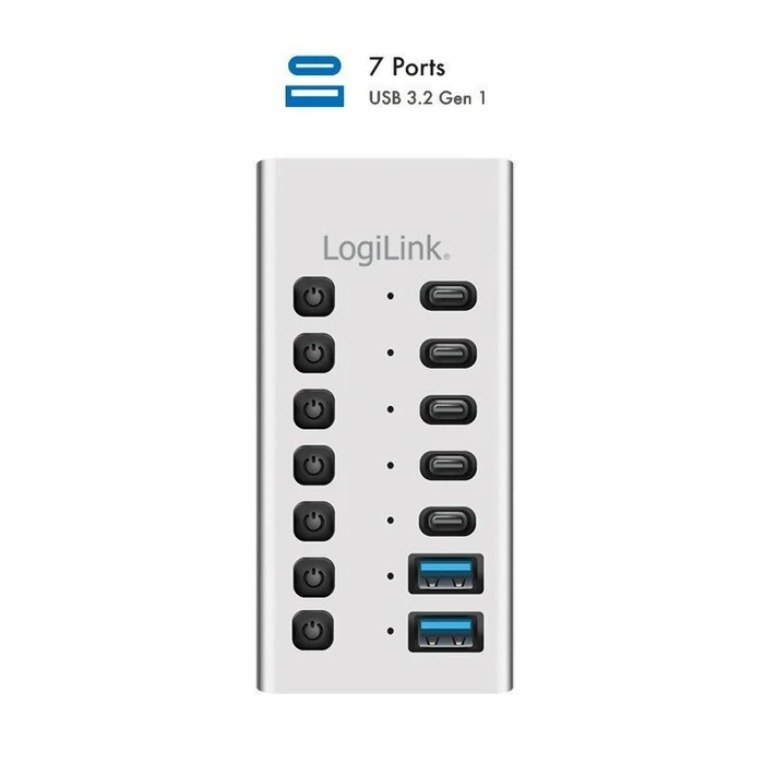 LogiLink Hub 7 θυρών USB 3.2 με 2x USB-A & 5x USB-C, Αλουμίνιο, Ασημί (UA0447)