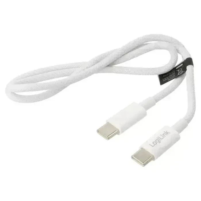 USB 2.0 Type-C Cable (USB-C to USB-C), 0.5 m, 3 A, 60 W, 480 Mbps, White - LogiLink CU0340