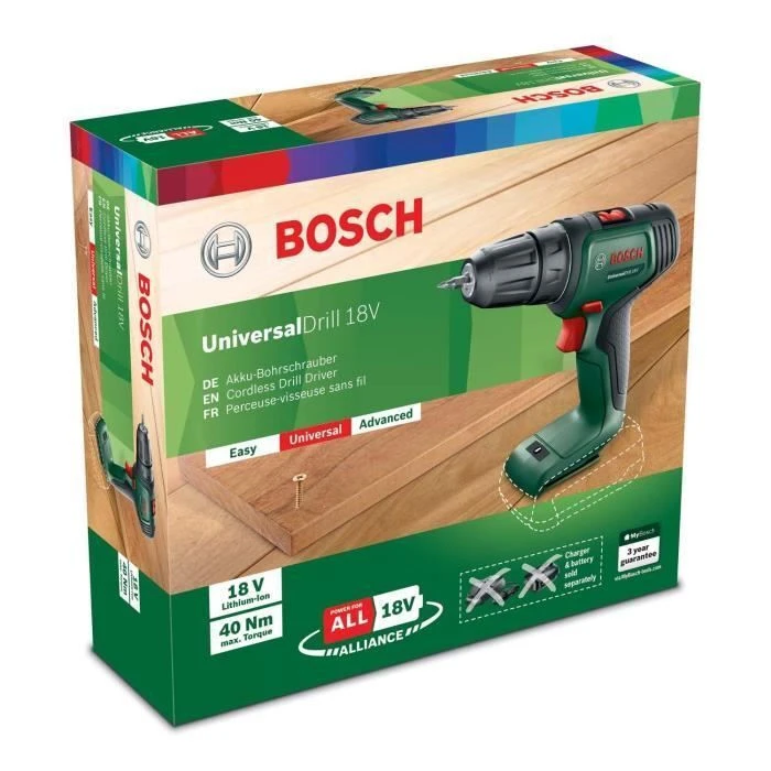 Bosch UniversalDrill 18V Cordless Drill/Driver (green/black) - Body only (without battery and charger) - POWER FOR ALL ALLIANCE