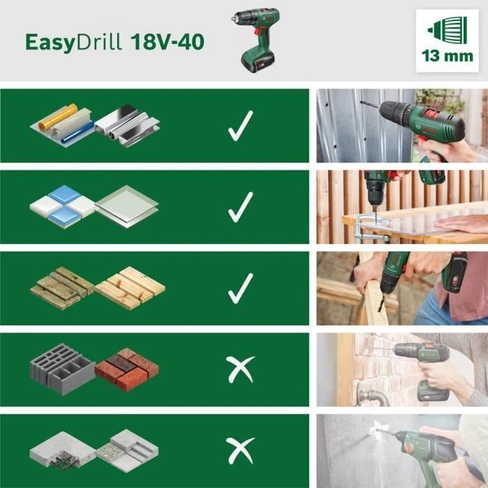 Ασύρματα κατσαβίδια Bosch EasyDrill 18V-40 2x1.5Ah