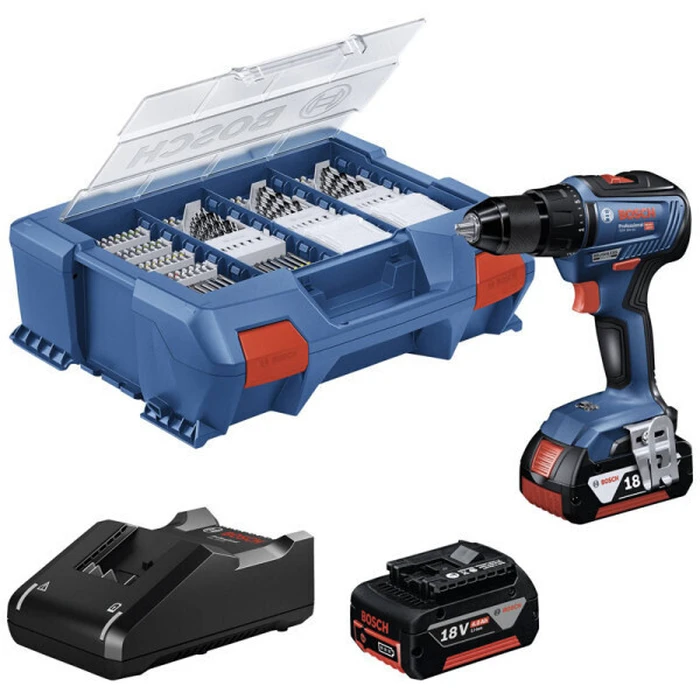 Bosch GSB 18V-65 Κρουστικό Δραπανοκατσάβιδο 18V (2x 4.0Ah, 82τμχ σε L-Case)
