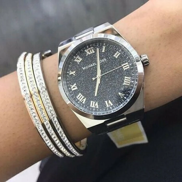 Michael Kors Channing Women's Watch 38mm MK6113 – Stainless Steel Grey Bracelet, Black Dial