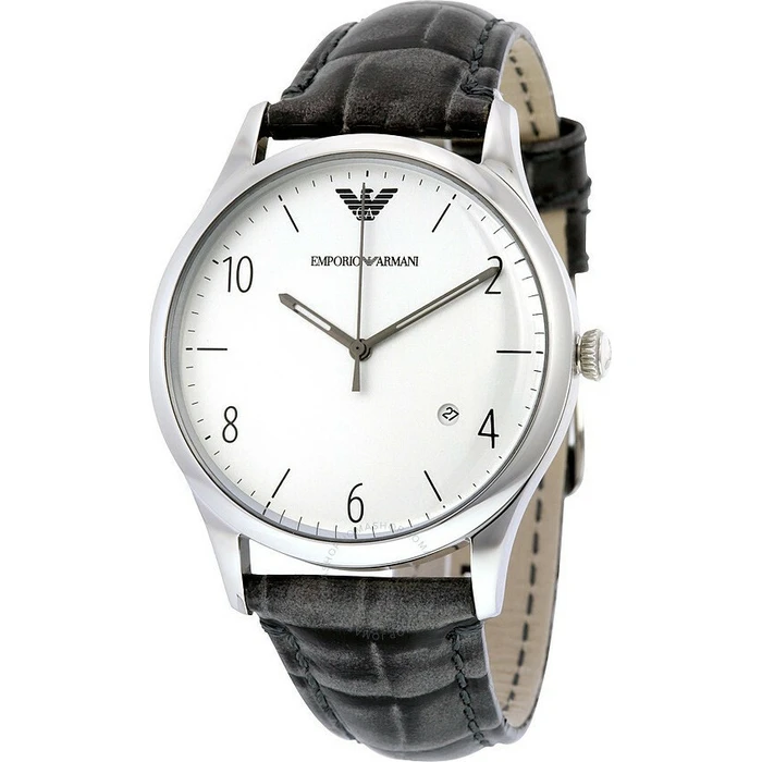 Emporio Armani Ανδρικό Αναλογικό Ρολόι AR1880 - Κάσα 41mm Ανοξείδωτο Ατσάλι, Γυαλί Sapphire, Γκρι Δερμάτινο Λουράκι, Ημερομηνία