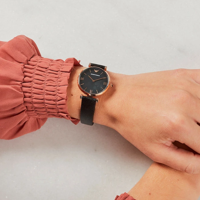 Emporio Armani Γυναικείο Ρολόι 33mm Μαύρο Δερμάτινο Λουράκι AR11060