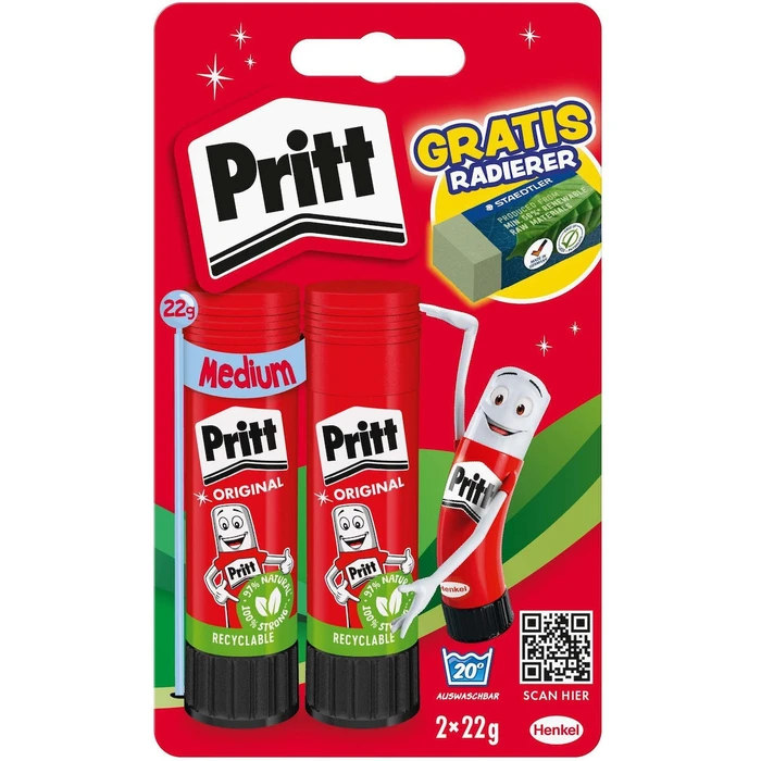 Pritt Κόλλα σε στικ 2x22g + Γόμα (Retail)