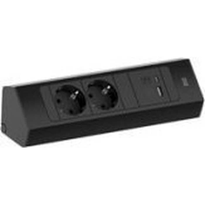 Bachmann CASIA 2 Πολύπριζο 2x CEE7/3 + 1x USB-A 22W, Καλώδιο 2,0 m, Μαύρο