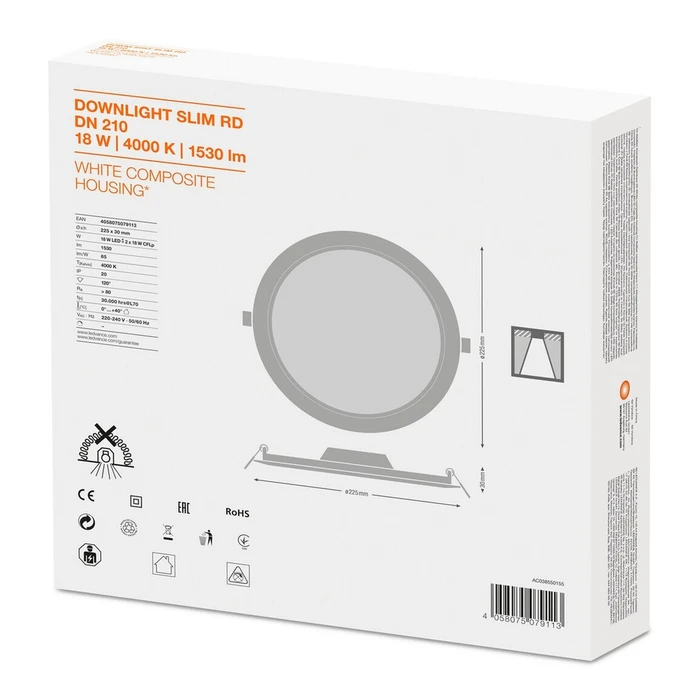 LEDVANCE Downlight Slim Round DN210 18W 4000K White