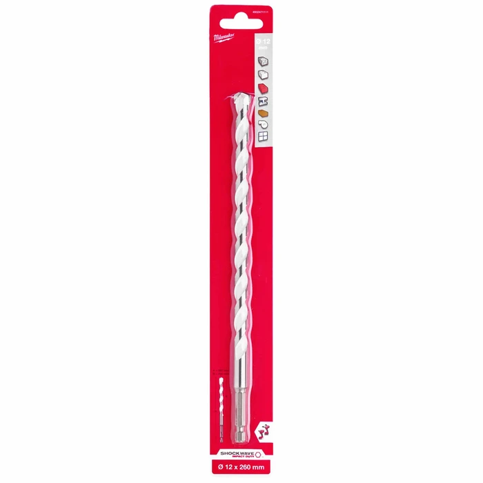 Milwaukee Shockwave Τρυπάνι Καρβιδίου (TCT) 12x260mm με Εξάγωνο Στέλεχος