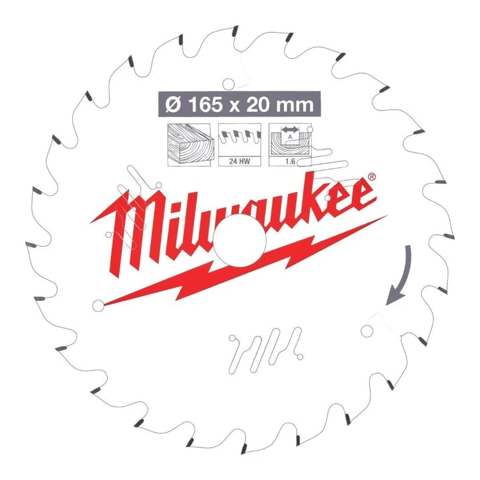 Milwaukee S165x20/24z Δίσκος Κοπής Ξύλου 165mm 24 Δόντια