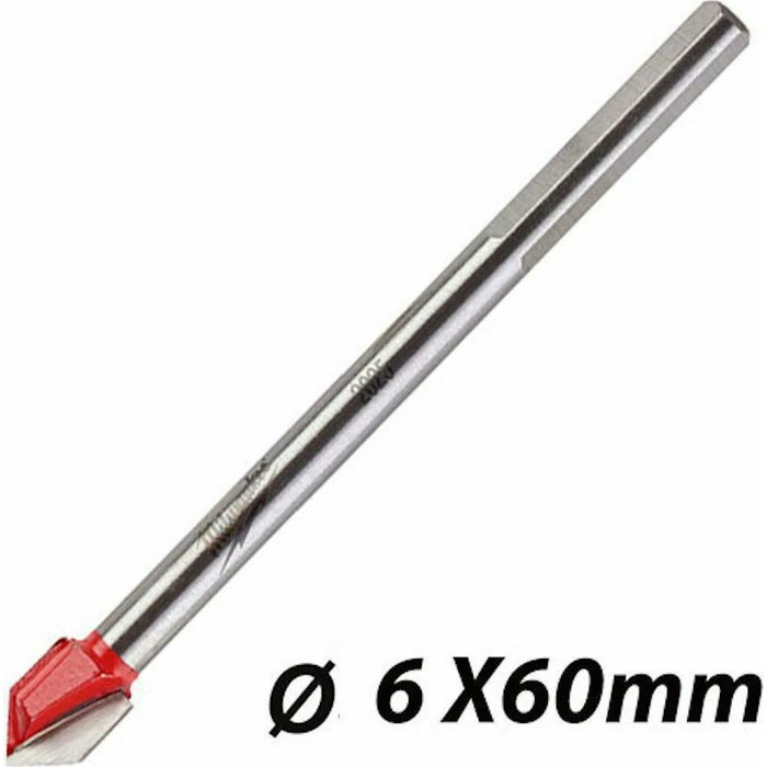 Milwaukee Τρυπάνι Καρβιδίου 6x60mm για Γυαλί, Πλακίδια και Δομικά Υλικά