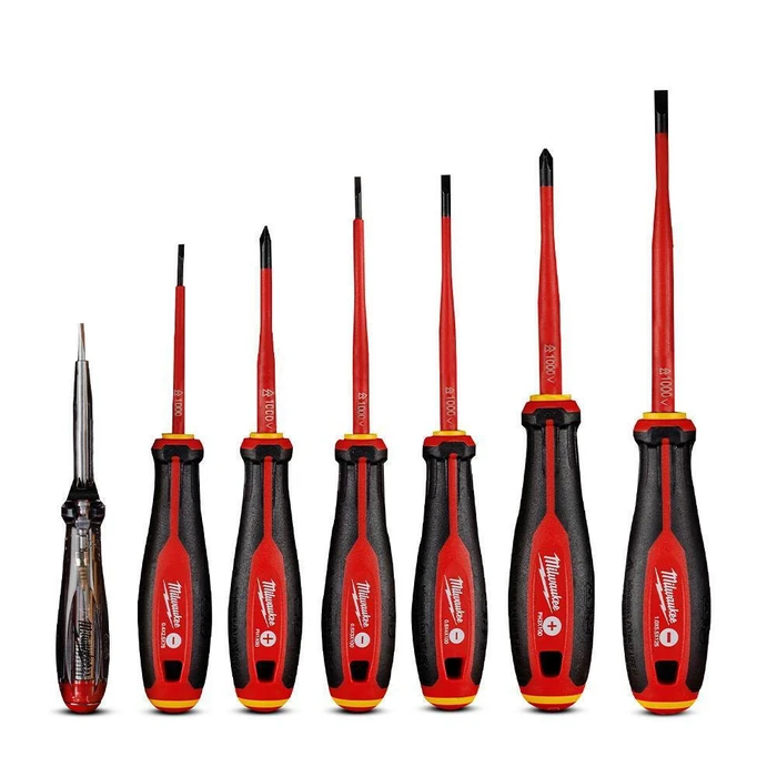 Milwaukee 7-Piece VDE 1000V Electrician Magnetic Screwdriver Set with 7 Interchangeable Bits (4932478739)
