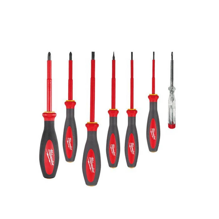 Milwaukee 7-Piece VDE 1000V Electrician Magnetic Screwdriver Set with 7 Interchangeable Bits (4932478739)