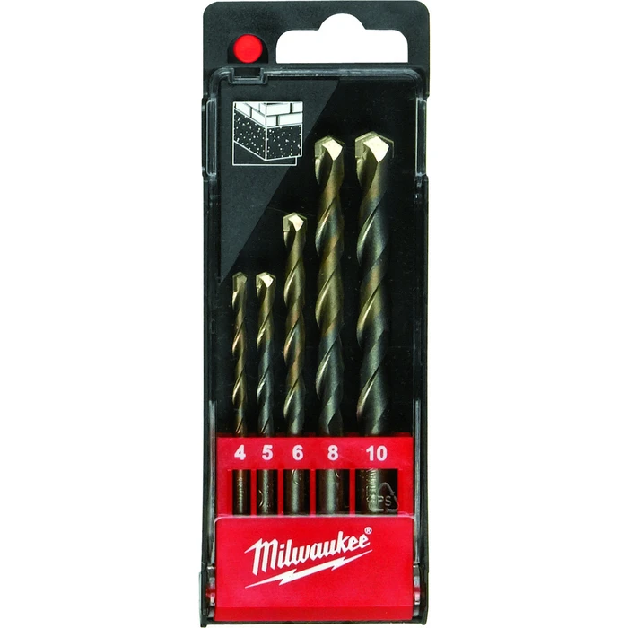 Milwaukee Set of 5 Carbide Drill Bits with Diamond Coating, Cylindrical Shank — for Building Materials (4932480157)
