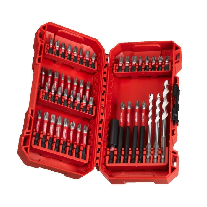 Milwaukee 48-piece SHOCKWAVE screwdriver bit set (Torx/Phillips/Pozidriv) with 60mm magnetic adapter and 3 x 1/4'' Hex sockets (5/6/8 mm)
