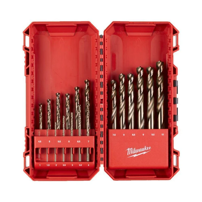 Milwaukee Shockwave 19pc Cobalt Conical Drill Bit Set, Titanium Nitride Coated, 1/4" Hex Shank, Metal 1–10 mm
