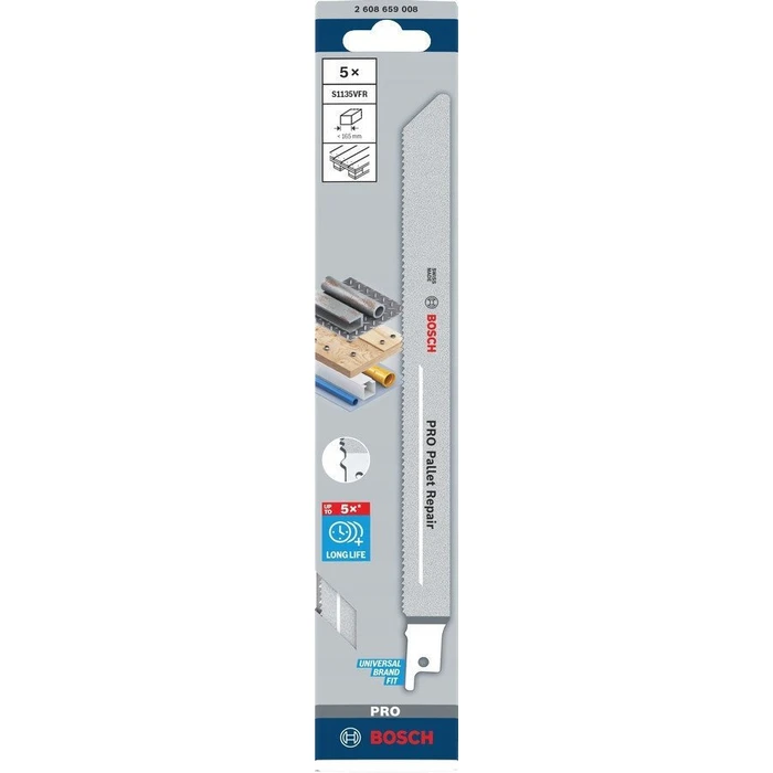 Bosch S1135VFR Λάμες Γυριστής Πρίζας (Reciprocating) για Επισκευή Παλετών 1.25 x 19 x 225 mm - Σετ 5 τεμ.