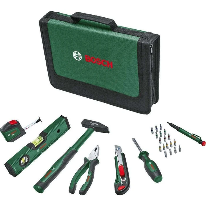 Bosch 1600A02BY6 - Powertools Universal Hand Tool Set, 25-piece (green, with tool pouch)