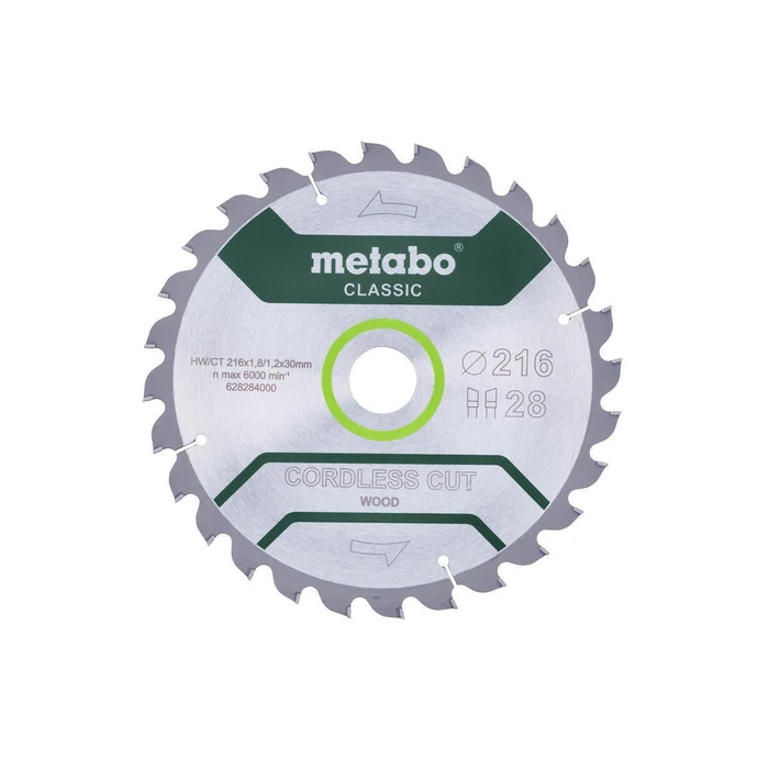 Metabo HW/CT Circular Saw Blade 216 x 1.8 x 30 mm, 28 Teeth (for wood) - MPN 628284000