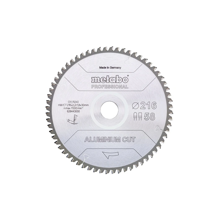 Metabo Aluminium Cutting Saw Blade 216 mm, 58 Teeth (628443000)