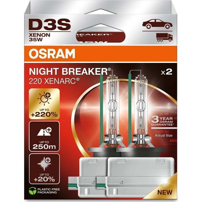 Osram Λάμπες Αυτοκινήτου Xenarc Night Breaker 220 D3S Xenon Λευκό 12-24V 35W 2τμχ 66340XN2-2HB