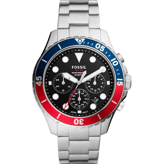 Fossil Ανδρικό Ρολόι FS5767 46mm Χρονογράφος Ασημί Μεταλλικό Μπρασελέ