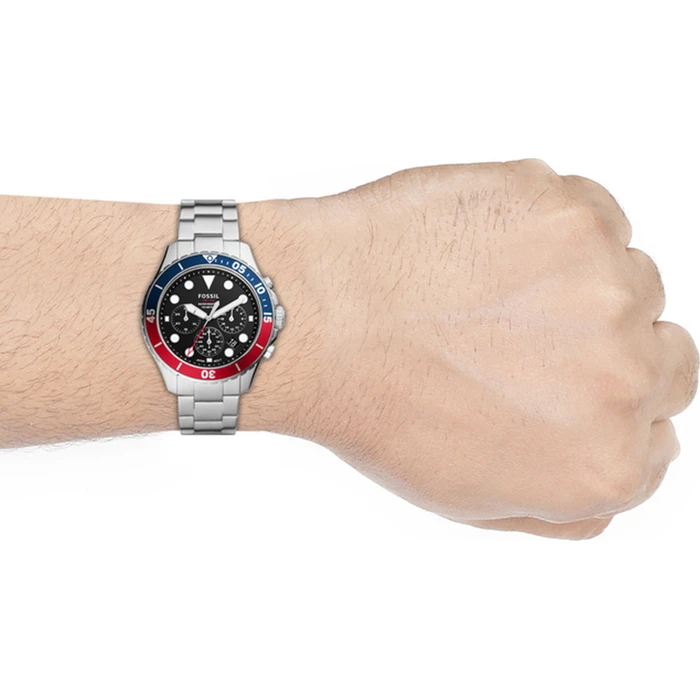 Fossil Ανδρικό Ρολόι FS5767 46mm Χρονογράφος Ασημί Μεταλλικό Μπρασελέ