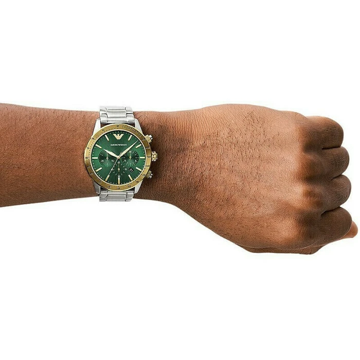 Emporio Armani AR11454 Men's Quartz Watch, 43 mm, Green Dial, Stainless Steel Bracelet