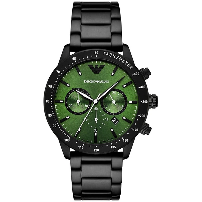 Emporio Armani Ανδρικό Ρολόι 43mm Χρονογράφος Μπαταρίας με Μαύρο Μεταλλικό Μπρασελέ AR11472