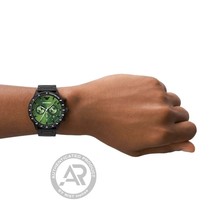 Emporio Armani Ανδρικό Ρολόι 43mm Χρονογράφος Μπαταρίας με Μαύρο Μεταλλικό Μπρασελέ AR11472