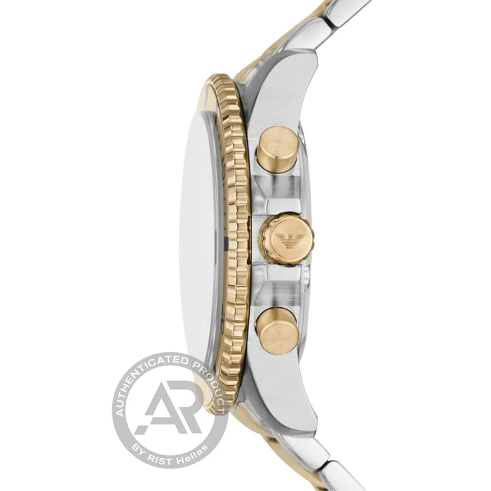Emporio Armani Men's Diver Quartz Watch AR11586 — 43 mm, Green Dial, Two-tone Stainless Steel Bracelet (Gold/Silver)