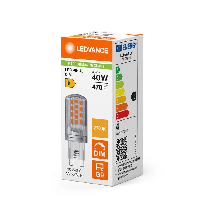 OSRAM LED PIN G9 DIM P 4W 827 Clear - G9 Dimmable LED Bulb 4W 827 (2700K, 470 lm)