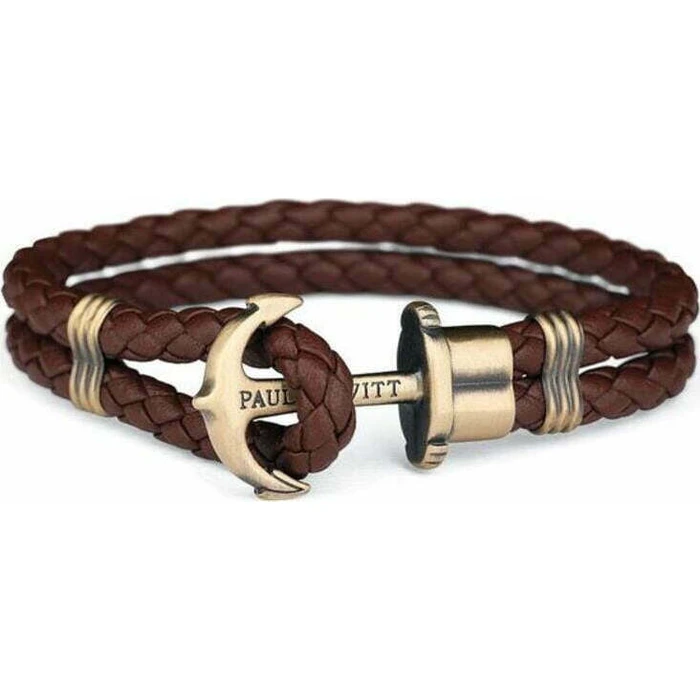 Paul Hewitt Small Βραχιόλι από Δέρμα με Σχέδιο Άγκυρα 17-18 cm — Καφέ
