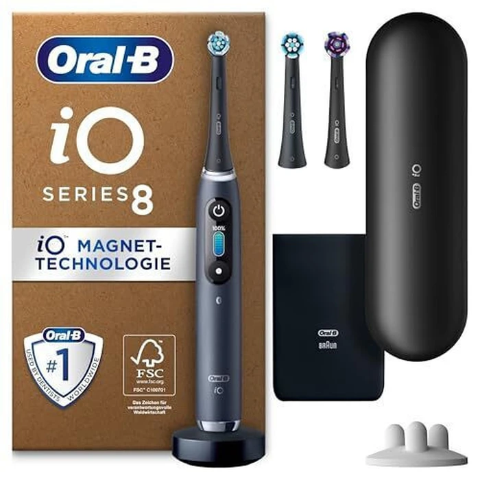 Oral‑B iO Series 8 Plus Edition Black Onyx — Braun electric toothbrush, 6 cleaning modes, Smart Display, travel case