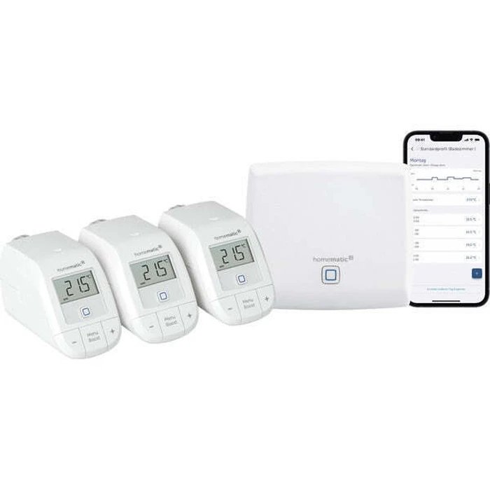 HomeMatic IP Smart Home Heating Starter Set (HmIP-HAP Access Point + 3x HmIP-eTRV-B radiator thermostats) - White