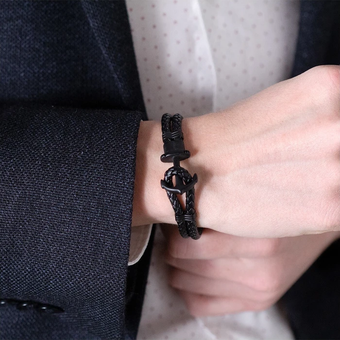 Paul Hewitt Phrep Medium Βραχιόλι με σχέδιο ʼγκυρα από Δέρμα PH-PH-L-B-B-M