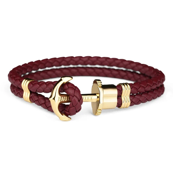 Paul Hewitt Βραχιόλι από κορδόνι 20,5 cm — Garnet με χρυσές λεπτομέρειες