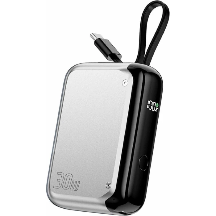 4Smarts Pocket Power Bank 10000mAh 30W με ενσωματωμένο USB-C καλώδιο, Ασημί