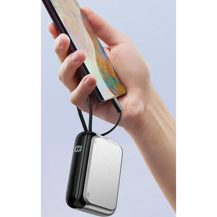 4Smarts Pocket Power Bank 10000mAh 30W με ενσωματωμένο USB-C καλώδιο, Ασημί