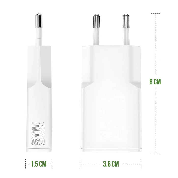 4SMARTS PDPlug Slim USB-C Wall Charger 30W (GaN) - White