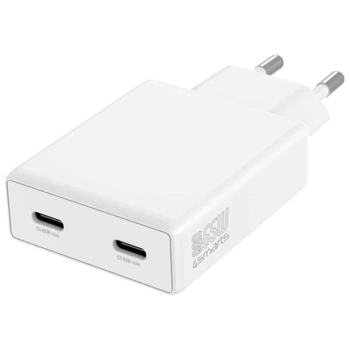 4Smarts PDPlug Slim Dual 65W GaN Διπλός Φορτιστής USB-C (2x USB-C) - Λευκό