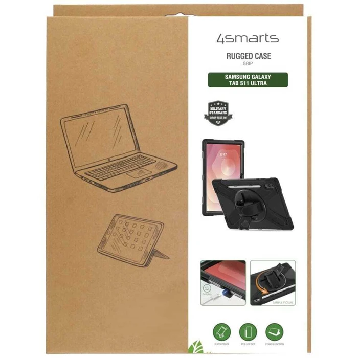 4Smarts Rugged Case Grip για Samsung Galaxy Tab S11 Ultra - Ανθεκτική θήκη με λαβή 360° (Μαύρο)