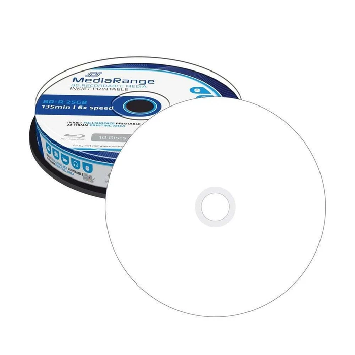 MediaRange Blu-ray BD-R 25GB, 10 τεμάχια, Cake Box, Printable (Full-surface Inkjet), 6x