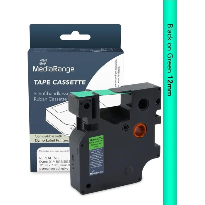 Mediarange Ετικέτες Γενικής Χρήσης Dymo D1 45019 S0720590 12mm 7m Laminated and Permanent Adhesive Black on Green MRDY45019