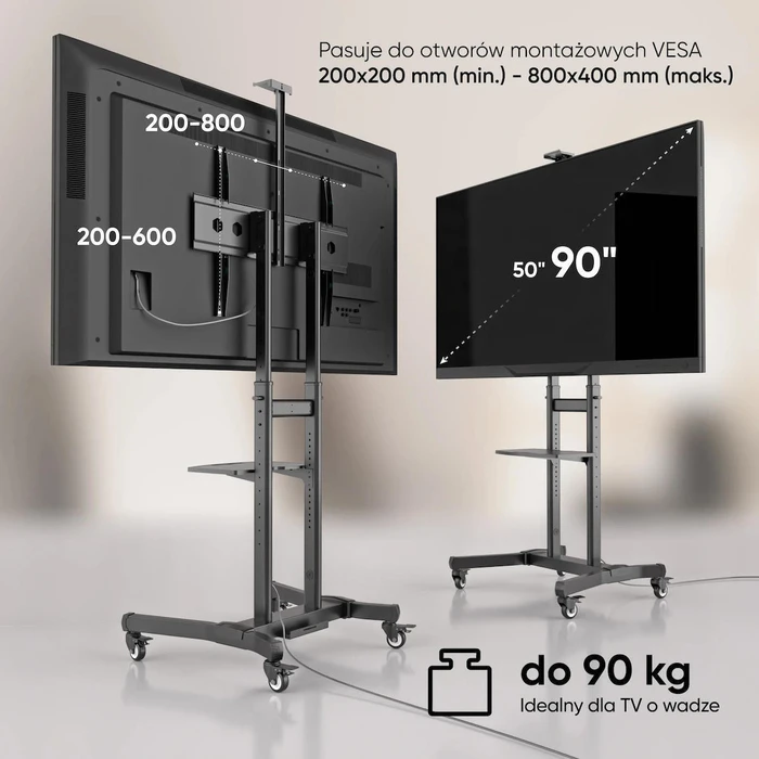 Onkron TS1891-B Κινητή Βάση Δαπέδου για Τηλεοράσεις 50-90 ίντσες Μαύρο
