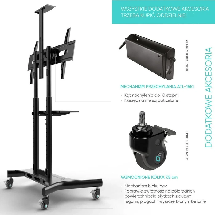 Onkron TS1551-B Κινητή Βάση Τηλεόρασης 40-70'' Μαύρη (με ρόδες)