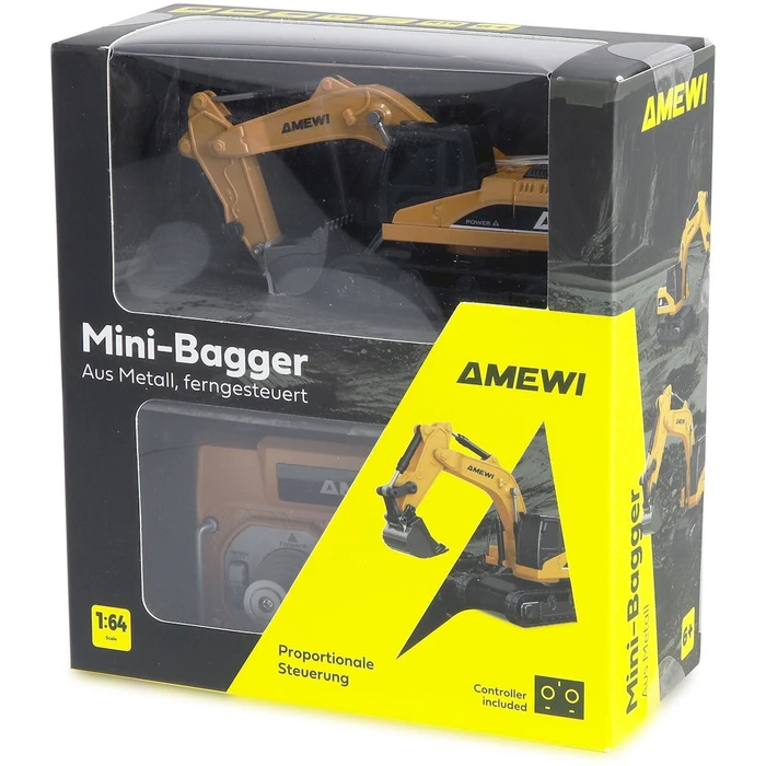 Amewi Mini Excavator 1:64 Proportional 8-Channel RTR - Ages 6+